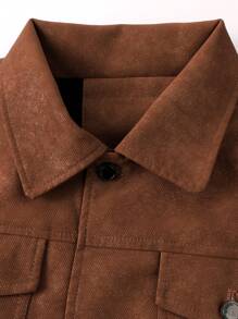 LEDUNTINO 男士时尚纽扣休闲户外皮夹克，运动风，纯色，翻领，送给丈夫/男友的礼物，男士春秋防风皮夹克外套，多口袋，街头风，机车风，男士春秋皮夹克服装，保暖内衬，冬季 - 棕色 - 查看 4