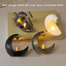 Portavelas de estrella y luna, farol de media luna festivo, luz de vela electrónica, lámpara de viento - Decoraciones festivas