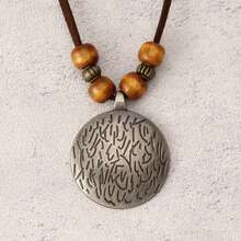 1 Piece Retro Simple Wooden Bead Spiral Zodiac Totem Striped Long Necklace Fashionable Personality Choker  Sweater Chain Gift For Mother Or Teacher Daily Matching - Brown Beaded Thread - View 13