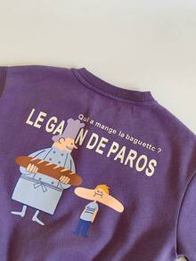 男童卡通圆领套头衫，适合男孩，春季 - 紫色 - 查看 8