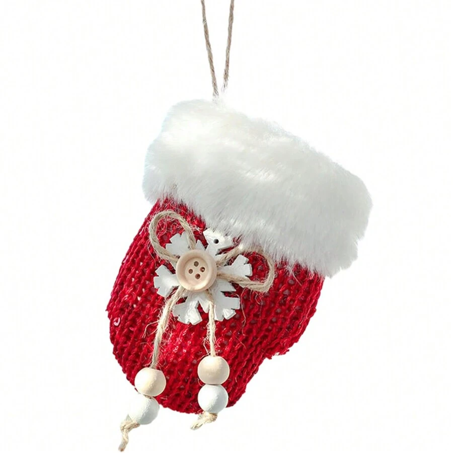 Red Plush Gloves Christmas Tree Pendant - Red - View 1