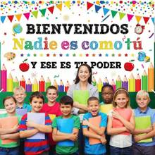 西班牙假日学校欢迎回来横幅，白色丝带卷，免电，涤纶材料，适用于教室、学校布告栏或家居装饰 - 彩色 - 查看 3