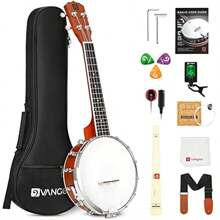 Vangoa Banjolele Concert Banjo Ukulele 4 String 23 Inch Travel Banjo Portable Kit For Beginners With Extra Strings Strap Pick-Up Picks Tuner And Carry Case - Brown1 - View 1