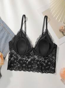 VIOMISHA Women's Bralette Top Transparent Lace Top, Short Camisole Vest,Lace Bralette,Deep V-Neck Bra, Women's Bra. - màu đen - Xem 7