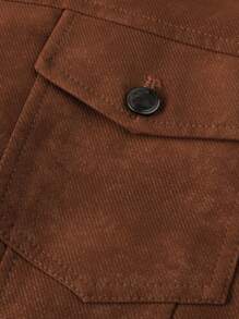 LEDUNTINO 男士时尚纽扣休闲户外皮夹克，运动风，纯色，翻领，送给丈夫/男友的礼物，男士春秋防风皮夹克外套，多口袋，街头风，机车风，男士春秋皮夹克服装，保暖内衬，冬季 - 棕色 - 查看 5