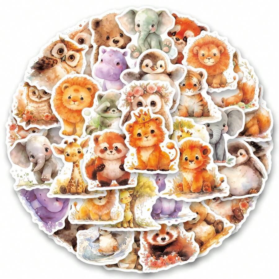 50PCS Colored Animals Stickers Vinyl Aesthetics Stickers Scrapbooking, Diary, Laptop, Bumper, Skateboard, Water Bottle, Computer, Phone, Cartoon, Hard Hat, Car Stickers And Decals