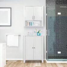 Modern Batoom Floor Storage Cabinet In White With Adjustable Shelves And Double Doors