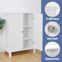 Modern Batoom Floor Storage Cabinet In White With Adjustable Shelves And Double Doors