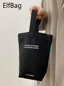 Sac à main mode minimaliste pour femmes, sac fourre-tout en canevas décontracté et petit, sac carré léger et pliable avec design graphique en lettres noires, peut contenir des clés, une bouteille d'eau, un téléphone et des articles personnels, convient pour les voyages et les promenades avec des animaux de compagnie