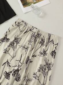 Conjunto de pijama casual de verano para mujer con top de cuello redondo de manga corta y pantalón largo con estampado floral ditsy - Multicolor - Ver 7