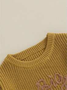 Toddler Baby Girl Boy Long Sleeve Knit Sweater Brothers Letter Embroidery Round Neck Pullover Fall Winter Tops - Màu vàng - Xem 5