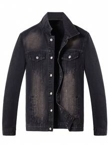 Men's Button Front Long Sleeve Pocket Denim Jacket, Spring/Autumn