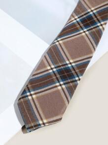 1pc Men Plaid Pattern Tie Work Durable, Versatile, And Stylish Versatile For All Occasions - Brown - View 3