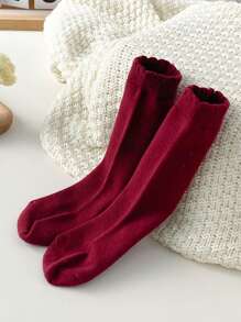 1 Pair Newborn Baby Socks, Solid Color Classic, Skin-Friendly Soft Comfortable Mid-Calf Socks, Fashionable Versatile Breathable Knee-High Socks, Suitable For Daily Life Or Holiday Gifts, Random Color