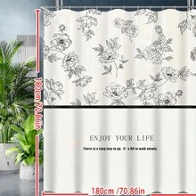 French Floral Classic Shower Curtain With Lead Line And Hooks, Water-Resistant Polyester Bath Divider, Machine Washable, Non-Woven Fabric Arts Theme Decor, Bathroom Accessory, All-Season Curtain