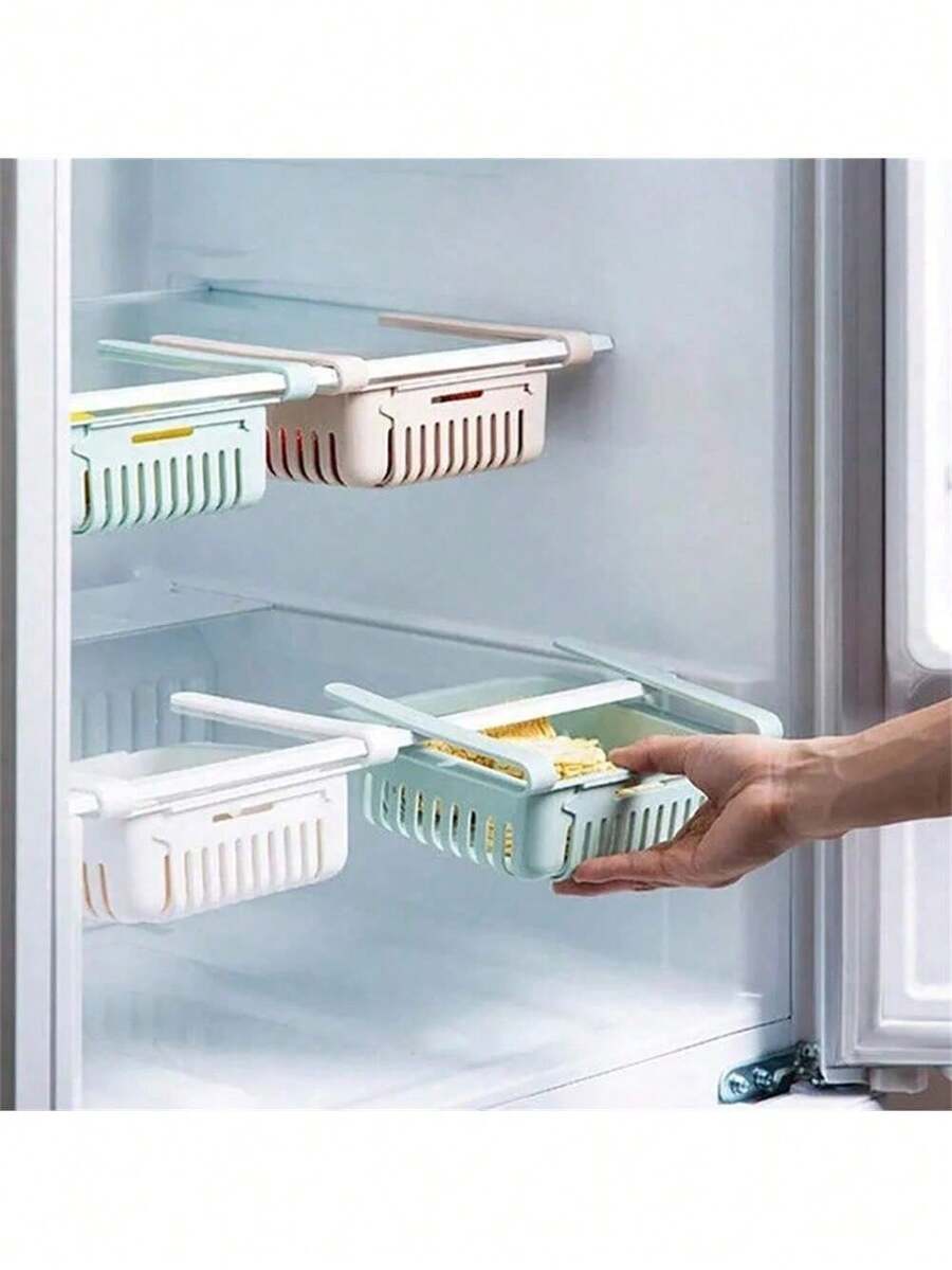 Refrigerador caja de almacenamiento fresco caja de cajón estante retráctil almacenamiento doméstico cesta de almacenamiento de huevos - Blanco - Ver 1