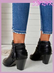 Women's Autumn/Winter Round Toe Chunky Heeled Ankle Boots, Outdoor/Commute Faux Suede American Style Short Boots