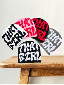 1pc Letter Casual Street Wear Acrylic Knit Beanie Hat, Suitable For Spring, Autumn, Winter - Multicolor - View 1
