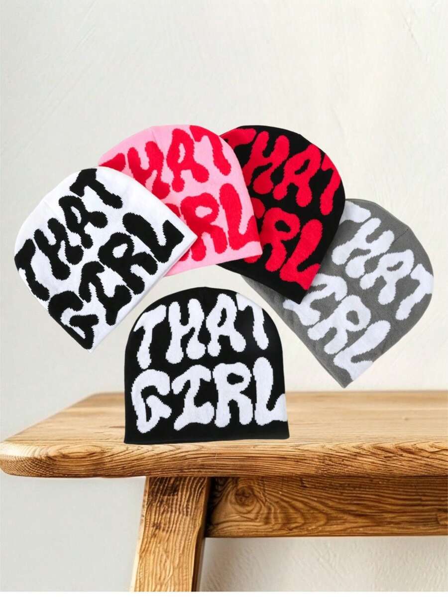 1pc Letter Casual Street Wear Acrylic Knit Beanie Hat, Suitable For Spring, Autumn, Winter - Multicolor - View 1