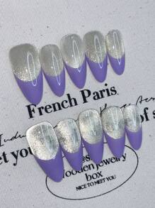 10 片纯手工可穿戴指甲，按压式丙烯酸指甲法式尖头指甲按压式指甲按压式指甲按压式指甲短吻按压式指甲 Btartbox 按压式指甲 Btartbox 法式手绘指甲，假日指甲