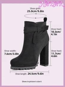 Women's Autumn/Winter Side Zipper Butterfly Decor Waterproof Platform Round Toe Anti-Slip High Heel Ankle Boots, Fashionable & Versatile Suede-Like Short Booties,Boots For Women