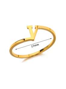 1Pc Personalized Initial Ring For Women Minimalist 26 Letters Ring 18K Gold-Plated Stainless Steel Finger Ring Ladies Jewelry Fashion Accessories - Yellow Gold - View 19