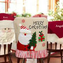 Christmas Chair Cover, Classic Santa Claus Snowman Burlap Dining Chair Slipcovers