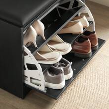 SoBuy FSR16-W, Hallway Shoe Bench Shoe Rack Shoe Cabinet With Flip-Drawer And Removable Seat Cushion, White, Depth: 30cm