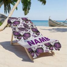 1pc Personalized Beach Towel, Purple Butterfly Print, Super Soft Microfiber, Absorbent & Quick Drying, Rectangular Beach Towel, Suitable For Beach, Swimming, Fitness, Lightweight,Women Valentine Gift Birthday Boyfriend Girlfriend