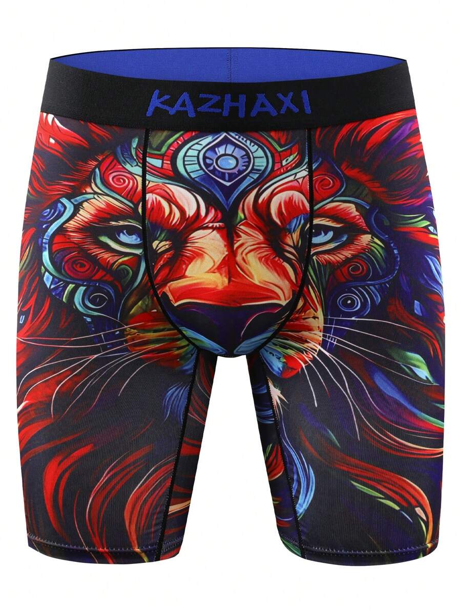 Men's Long Underwear With Digital Printing, Fierce Colorful Tiger Head Animal Pattern, Soft And Elastic Comfort - Multicolor - View 1