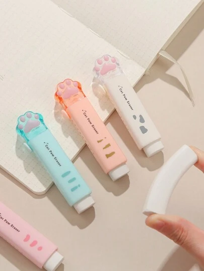 1个可爱猫爪橡皮擦，适用于清洁铅笔，低粉尘，按压式，办公及学校修正工具，返校必备