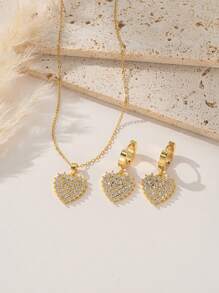 3 pièces/set Collier et boucles d'oreilles en acier inoxydable en forme de cœur, style mode hip-hop français minimaliste polyvalent, convient pour le port quotidien, la rue, la Saint-Valentin, les fêtes, les vacances - Amour - Voir 1