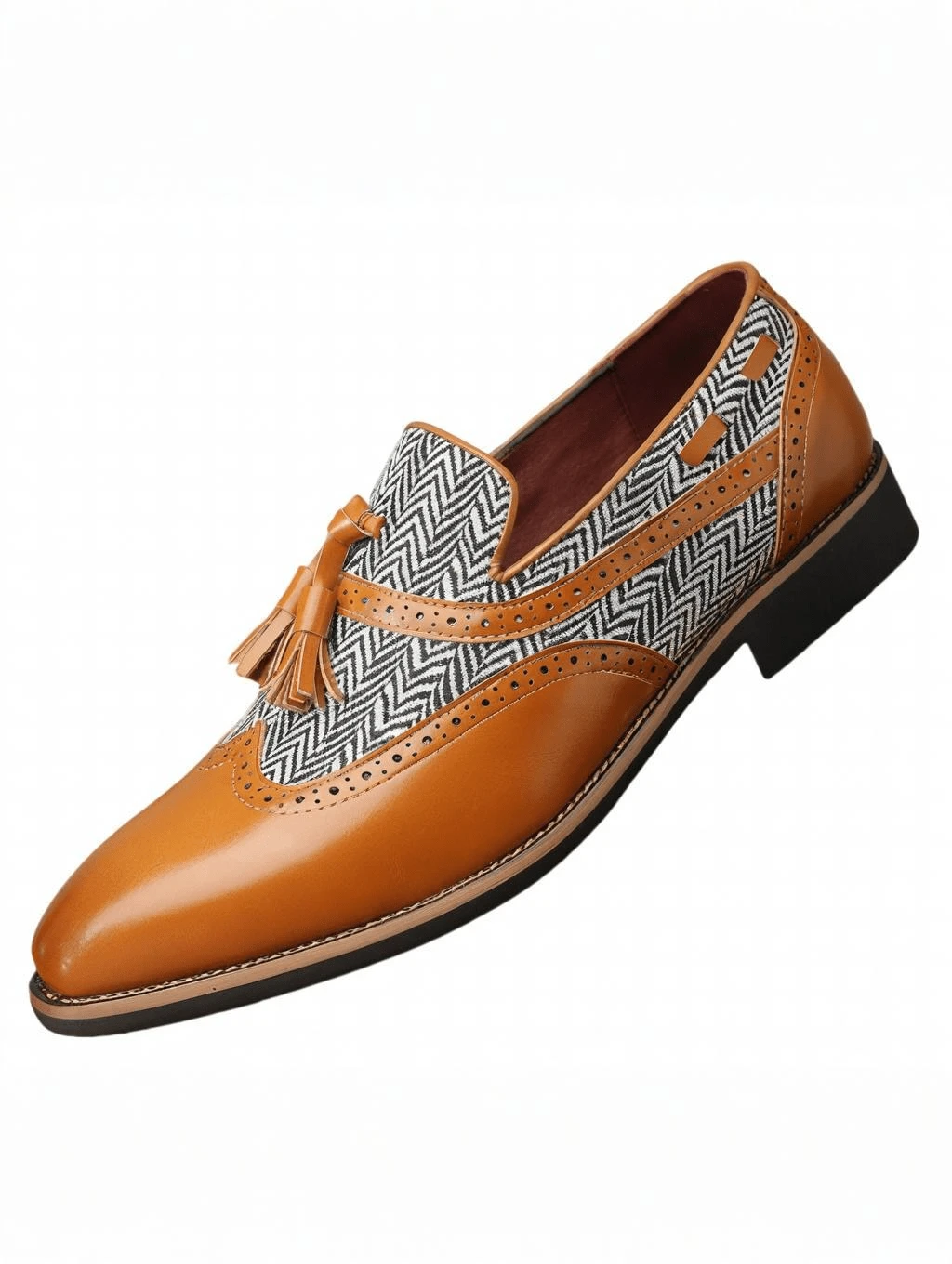 [Fast Arrival] Plus Size Men's Vintage Color Block Tassel Loafers, Comfortable And Non-Slip Durable Rubber Sole Office Walking Shoes, Men's Shoes - màu nâu - Xem 1
