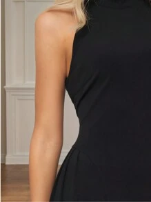 Women's Sleeveless Spaghetti Strap Peplum Dress, Elegant Business/Casual/Party Wear, Black Color, Zipper Back, Maxi Length, Summer