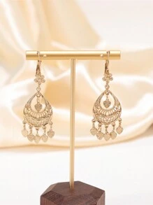 1 par de aretes de aleación exquisitos con borlas ahuecadas, largos aretes colgantes nupciales marroquíes, joyería de oreja de estilo vintage francés para mujeres argelinas, accesorios esenciales para fiestas y festivales