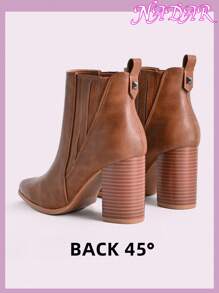 Women's Autumn/Winter Fashion Pointed Toe Chunky Heel Anti-Slip Chelsea Boots, Outdoor/Commute Artificial Leather Short Boots,Boots For Women - Brown - View 6