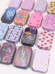 1 件，马口铁便携式桌面珠宝收纳盒，珠宝收纳盒，最佳礼物，时尚多功能，带有各种图案，如花朵、草莓、冲浪、骷髅、心形、蘑菇、蝙蝠等，送给妈妈的礼物 - 彩色 - 查看 2