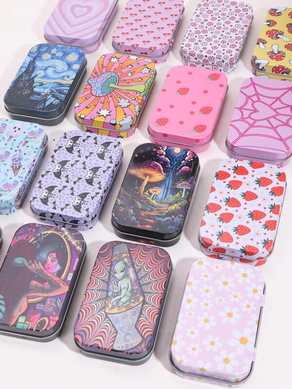 1pc,Tinplate Portable Desktop Jewelry Storage Box, Jewelry Storage Box, Best Gift, Fashionable And Versatile, With Various Patterns Such As Flowers, Strawberries, Surfing, Skeletons, Hearts, Mushrooms, Bats, Etc,Gift For My Mother