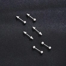 European And American Screw Dumbbell Stainless Steel Ear Studs, Light Luxury High-End Feel Ins Style Simple Fashion Elegant Earrings, Suitable For Actors, Rock, Performances. - Silver - View 2