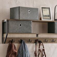 SoBuy FHK26-N, Wall Coat Rack Wall Shelf Wall Storage Cabinet Unit With 3 Baskets 7 Hooks - Brown - View 6