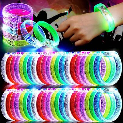 20 piezas Pulseras luminosas LED, 8 colores parpadeantes, suministros para fiestas neón, pulseras de burbujas brillantes para fiestas de Navidad, cumpleaños, carnaval, año nuevo, festivales de música, eventos deportivos, máscaras, reuniones con amigos, bromas, videos musicales, discotecas, bares de baile lento y otros eventos