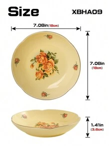 1 件玫瑰印花陶瓷圆盘，7 英寸/8 英寸深盘，适合餐厅/家庭用餐、沙拉、意大利面 - 彩色 - 查看 11