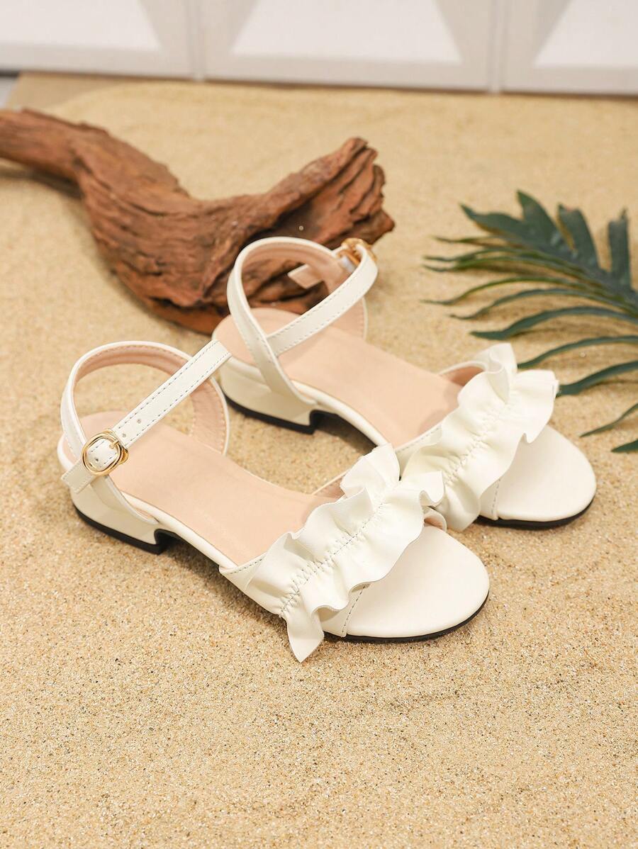 1 par de sandalias de playa con adorno de flor para uso diario de niñas - Blanco - Ver 1