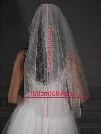 一件女士单层大教堂长度闪光薄纱婚礼新娘头纱适用于婚礼派对白色带金属梳情人节
