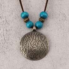 1 Piece Retro Simple Wooden Bead Spiral Zodiac Totem Striped Long Necklace Fashionable Personality Choker  Sweater Chain Gift For Mother Or Teacher Daily Matching - Brown Beaded Thread - View 11
