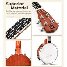 Vangoa Banjolele Concert Banjo Ukulele 4 String 23 Inch Travel Banjo Portable Kit For Beginners With Extra Strings Strap Pick-Up Picks Tuner And Carry Case - Brown1 - View 3