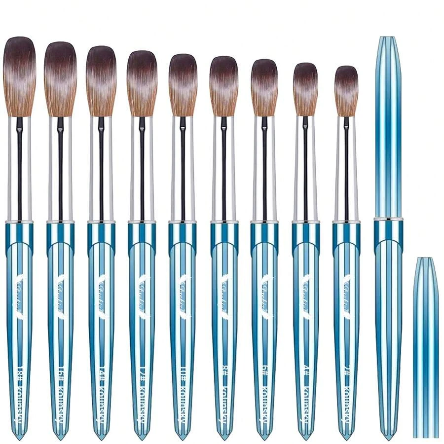 Pincel de uñas Kolinsky adecuado para aplicaciones acrílicas, herramienta de extensión de uñas, bolígrafo para dibujo de rayas en uñas - Azul - Ver 1