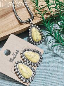 Women's Vintage Western Style Turquoise Concho Necklace & Earrings Set, Suitable For Different Outfits, Great Gift For Best Friends; More Vintage Styles Available In-Store - Women's Vintage Western Country Turquoise Concho Necklace and Earrings - View 11