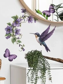 mama look 1 件中国风鸟、树枝和花朵墙贴花，客厅、门厅、卧室装饰墙贴，可移除 PVC 壁纸房间装饰家居装饰墙壁装饰浴室装饰卧室装饰房间装饰用品客厅装饰家居装饰客厅墙纸贴纸个性化贴纸 - 彩色 - 查看 2