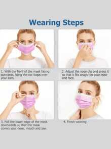 50 个一次性口罩，3 层聚丙烯，ASTM 1 级防液体性，舒适鼻夹，弹性耳挂，成人防护口罩，3 层防护 - 彩色 - 查看 5